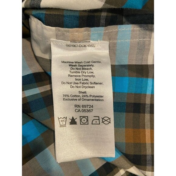 Mountain Hardwear Shirt Button Front Short Sleeve Brown Blue Cream Plaid 2XL - Picture 4 of 4